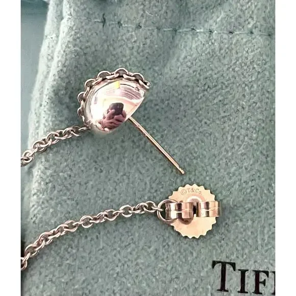 Tiffany & Co Silver Hardware Triple Drop Bead Ball Stud Earrings Butterfly Backs - Picture 8 of 12